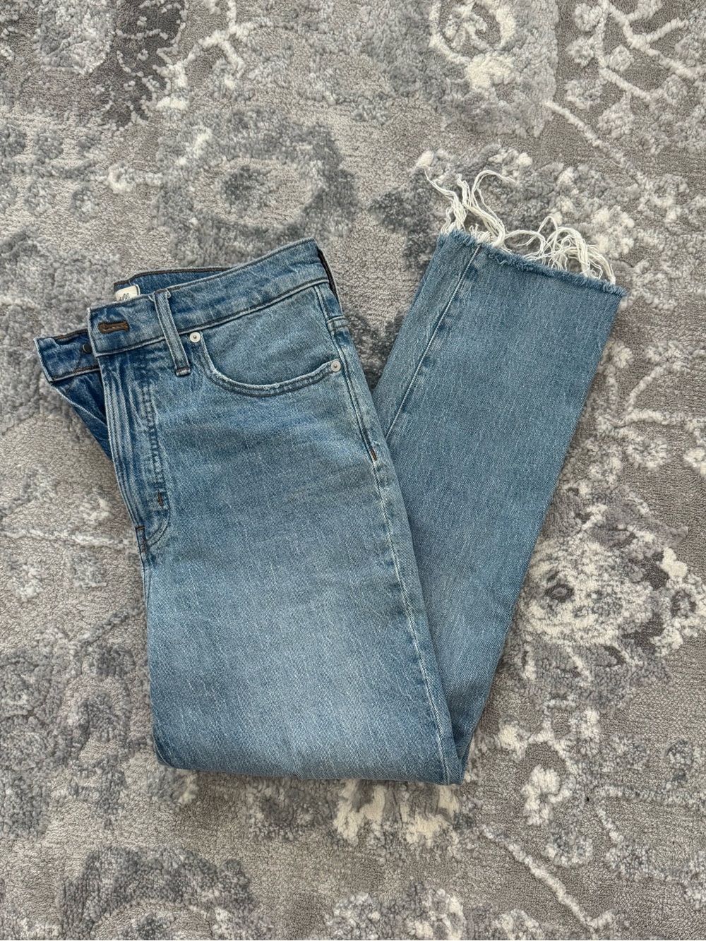 Madewell Light Blue Straight Leg Jeans with Frayed Hem